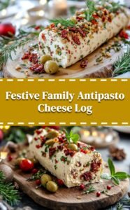 Festive Holiday Antipasto Cheese Log