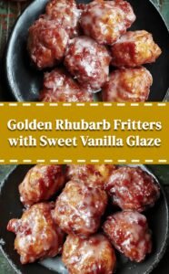 Golden Rhubarb Fritters with Vanilla Glaze