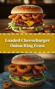 Loaded Cheeseburger with Onion Rings