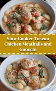 Slow Cooker Tuscan Chicken Meatballs with Gnocchi